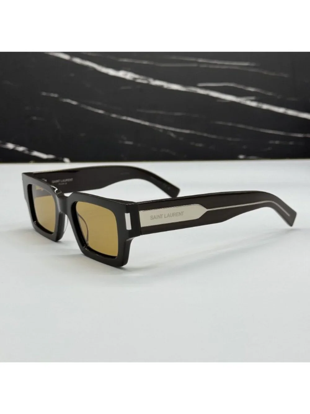 NWT Saint Laurent SL572 007 Brown Yellow Square Unisex Sunglasses